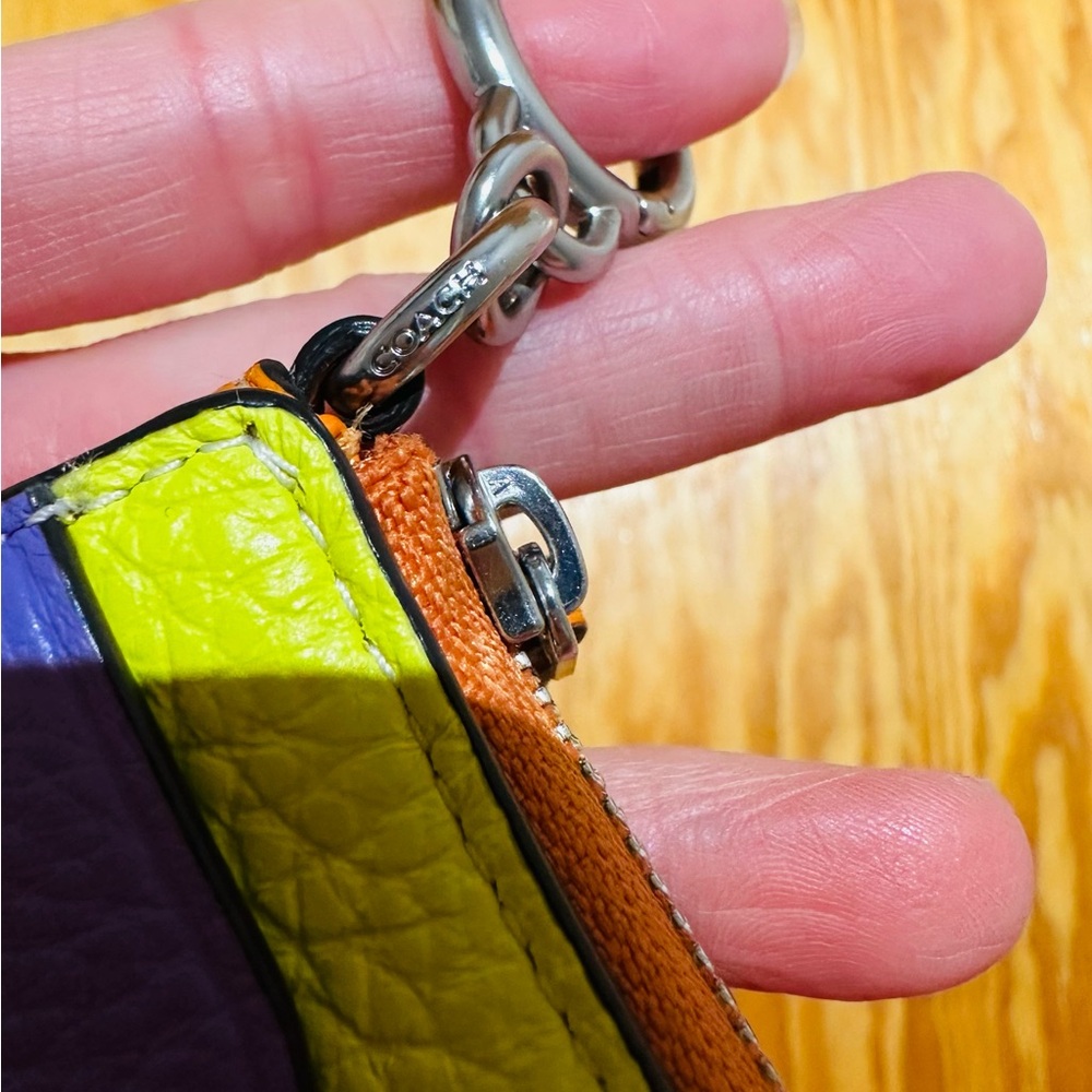 Coach Leather Zip Card Case in Purple, Lime & Orange - Picture 5 of 5